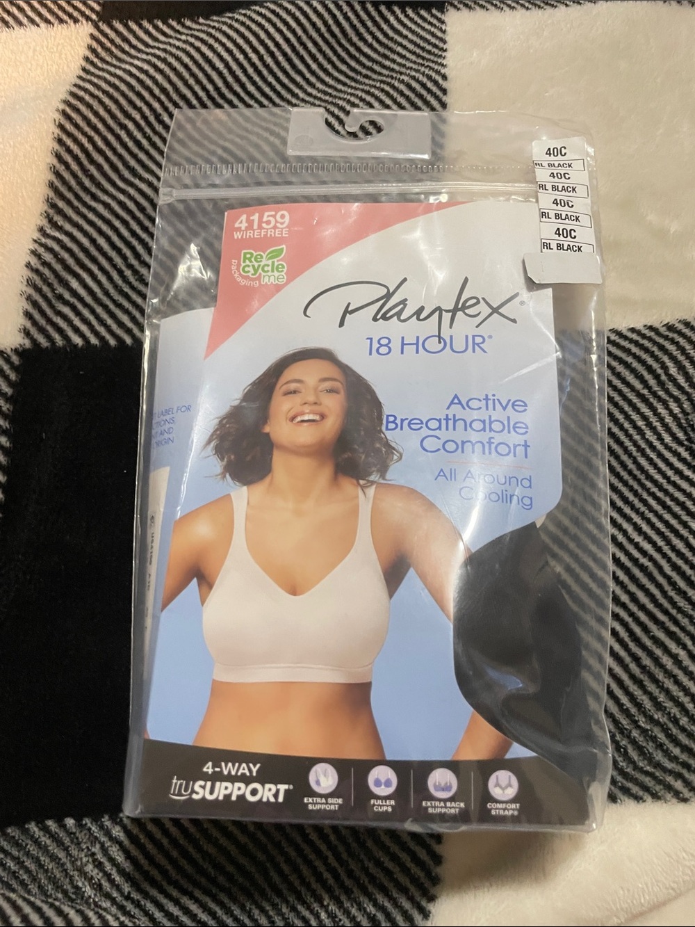 Playtex 18 Hour Active Breathable Comfort Wirefree Bra - Black